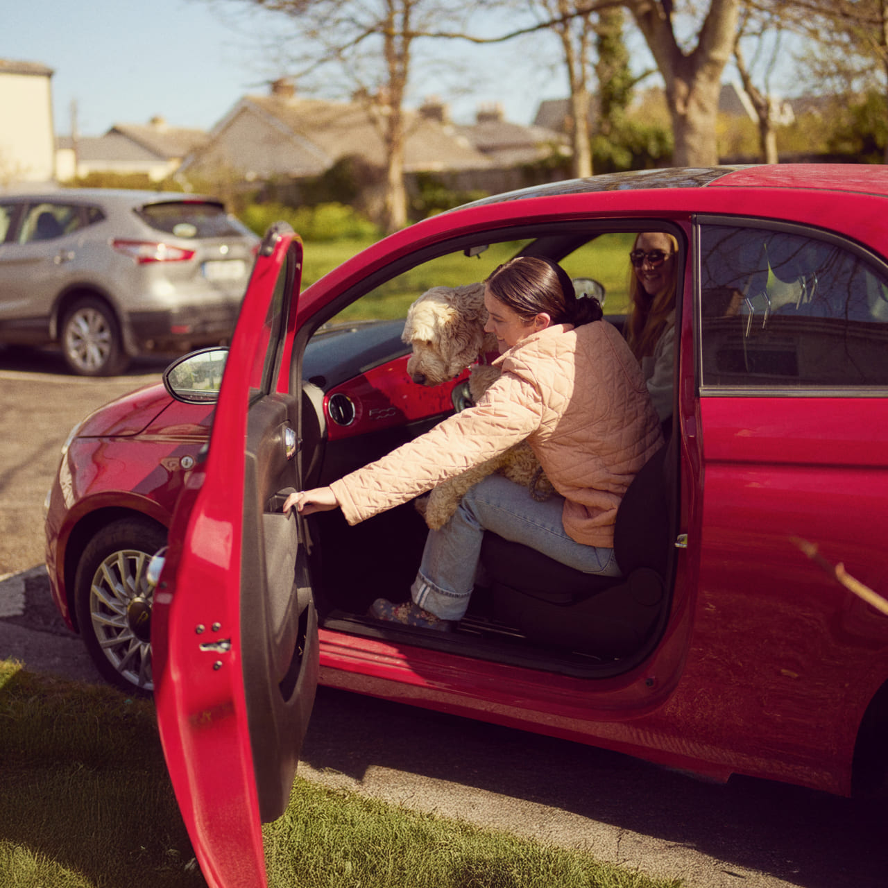 Smiling couple driving