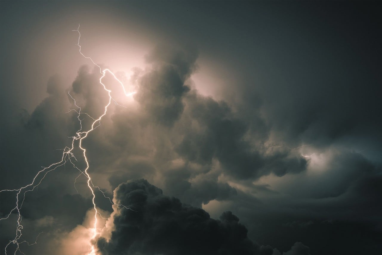 flash of lightening in sky