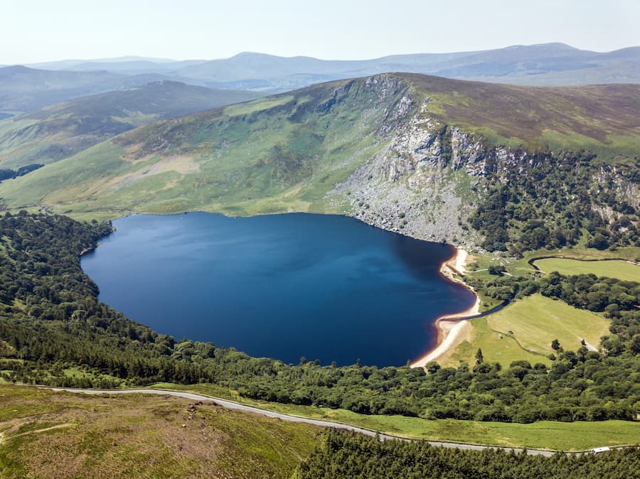 lake in the center of mountains