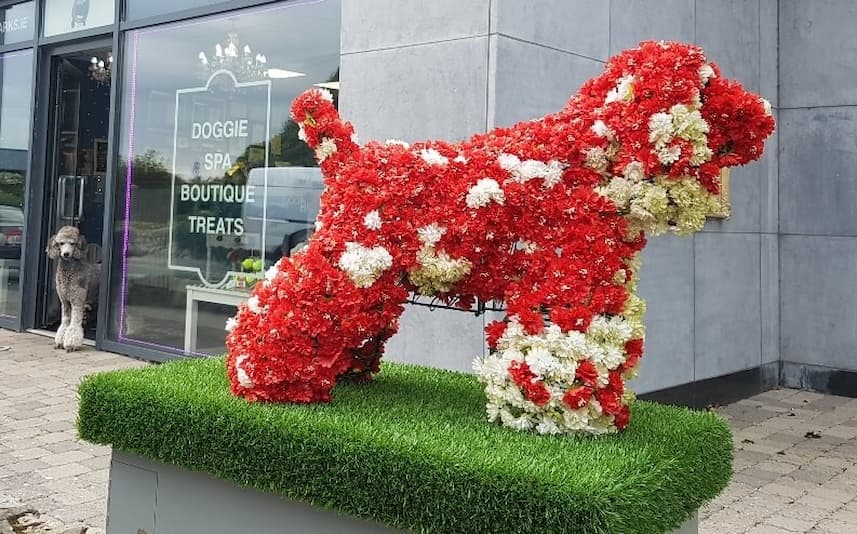 Dog shaped flower arangement
