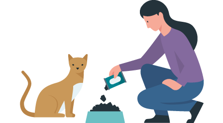 Woman feeding cat cat food