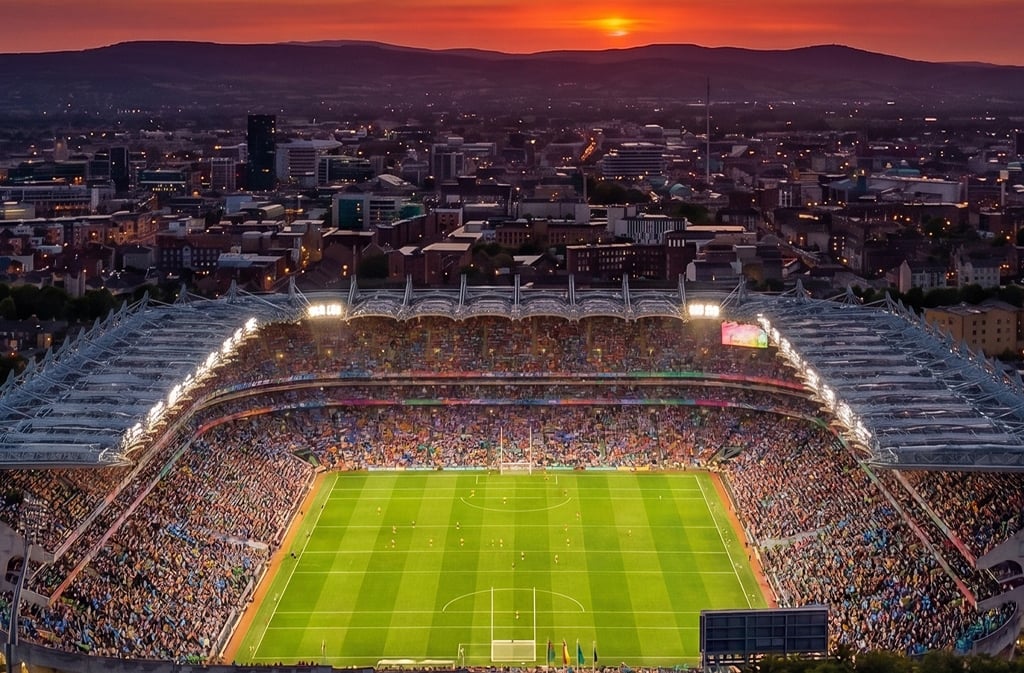 Aeroplane flying over Aviva stadium