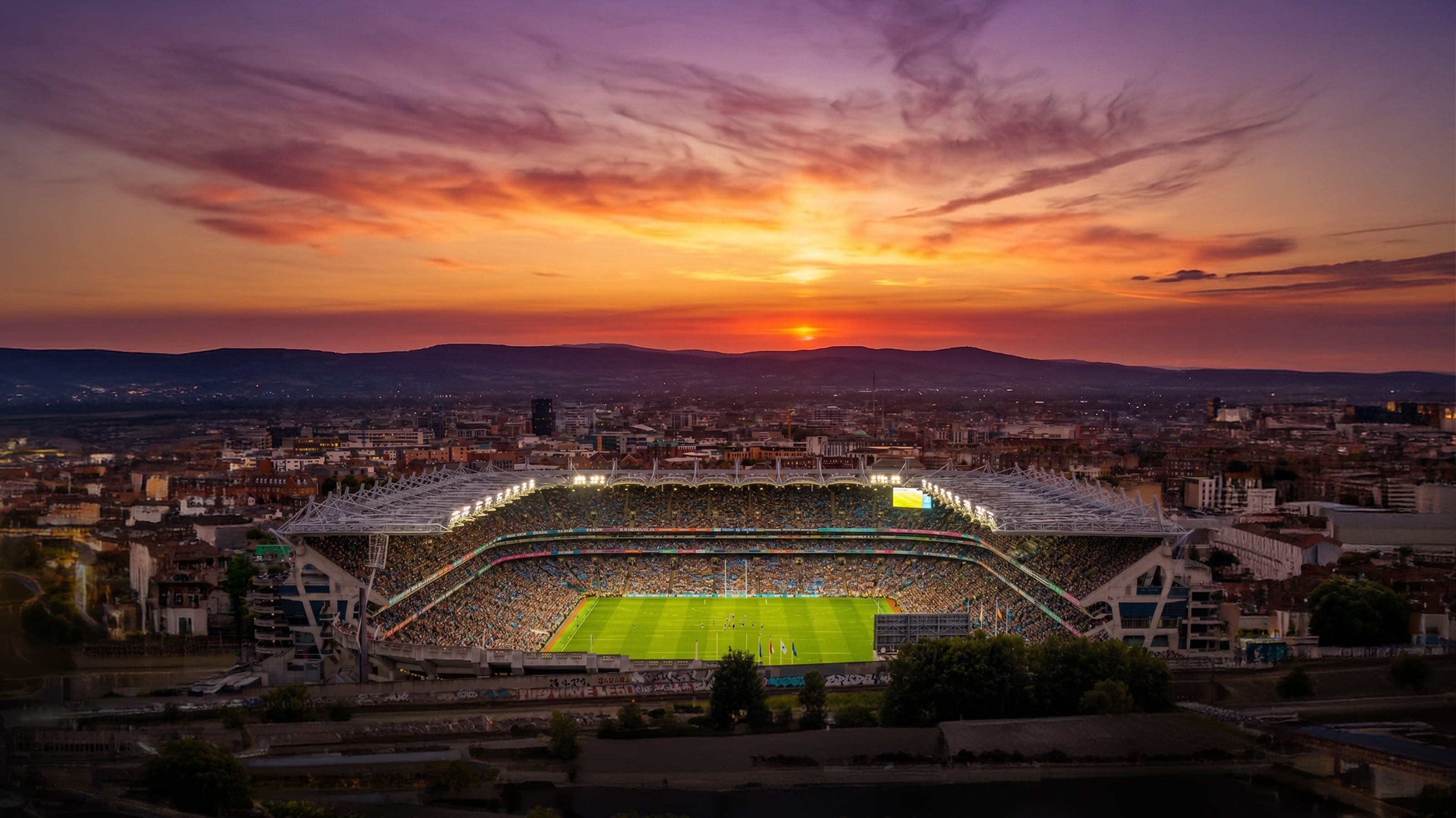 Aeroplane flying over Aviva stadium
