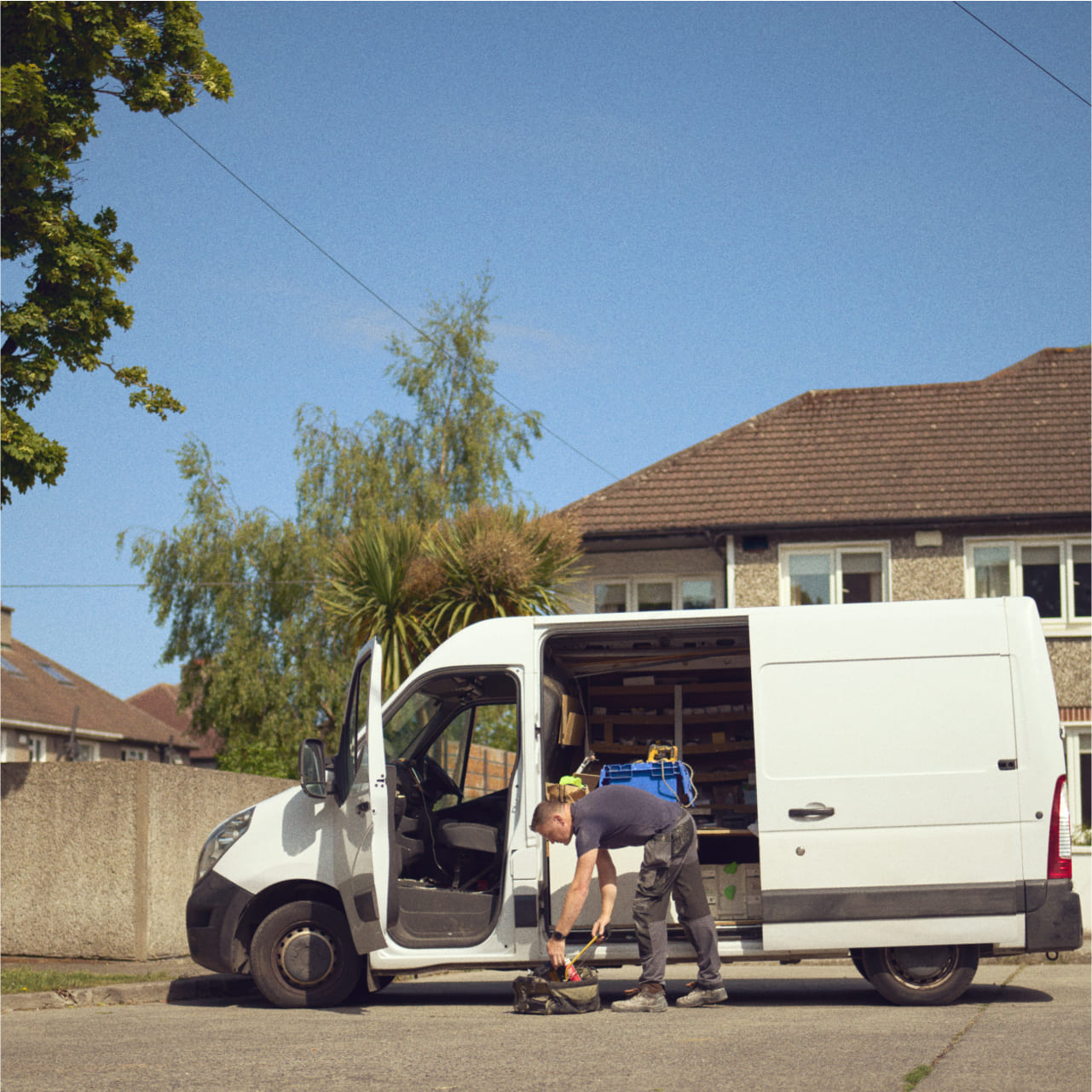 Maintenance van outside house