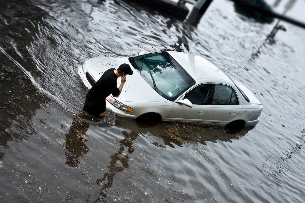 Car stuck in flooded water